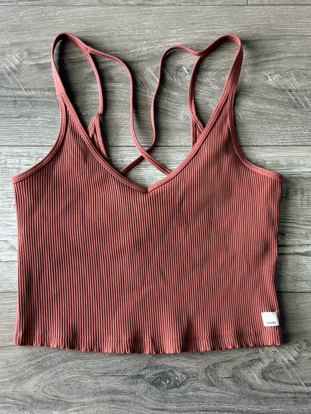 Vuori Rib Crop Tank Light Cinnamon Strappy Crossback XS
